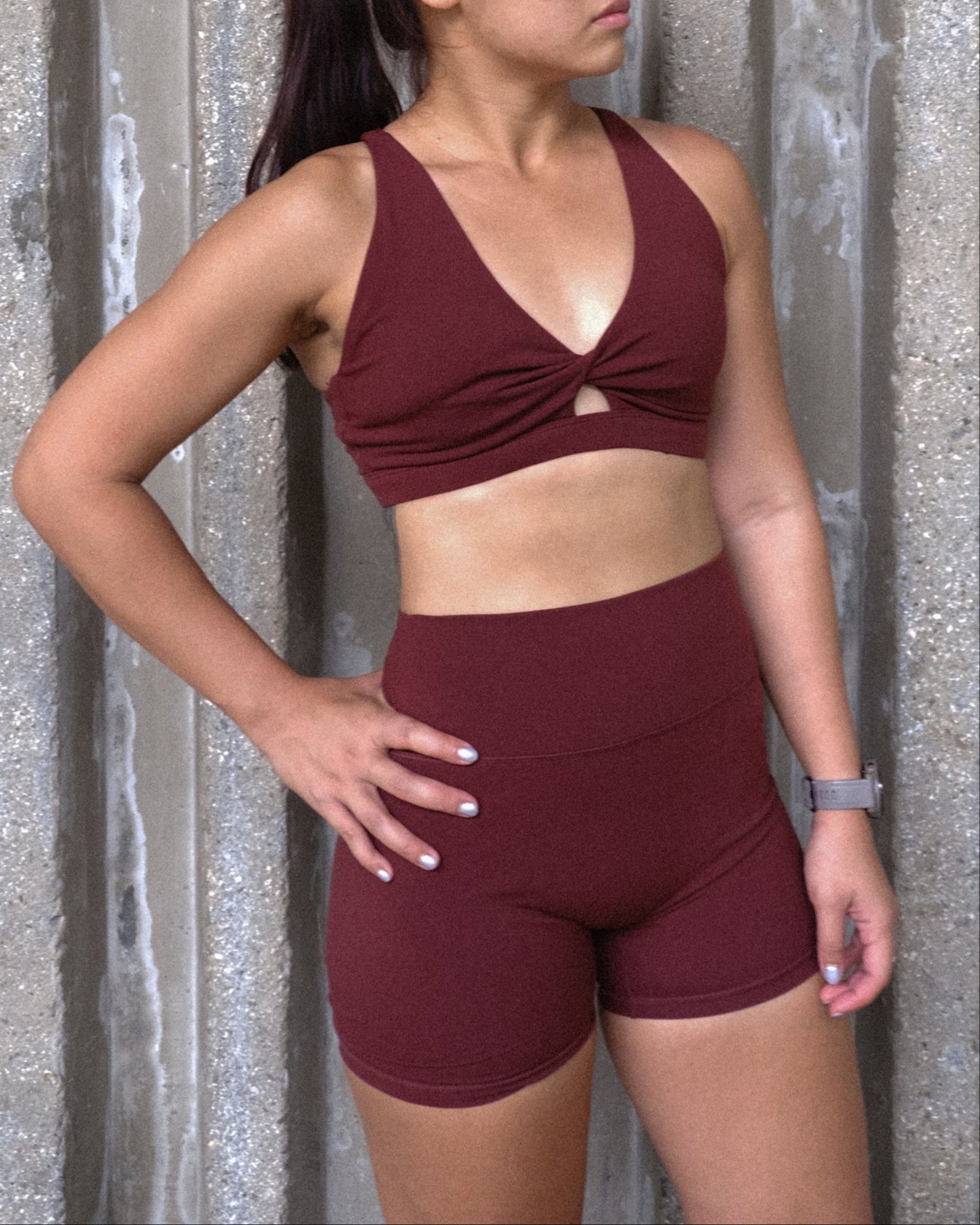 Utility Twist Sports Bra (Rusty Maroon)