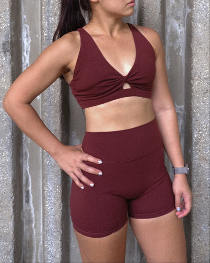 Utility Twist Sports Bra (Rusty Maroon)